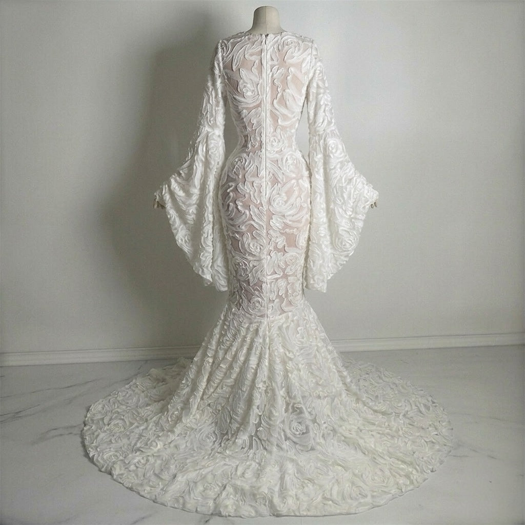 A Timeless Era 3D Rose Bell Sleeves Gown