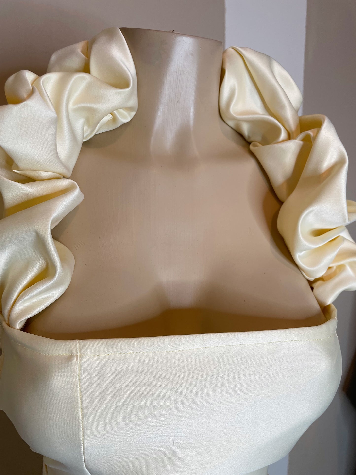 Authority butter yellow elastic ruffle neck top