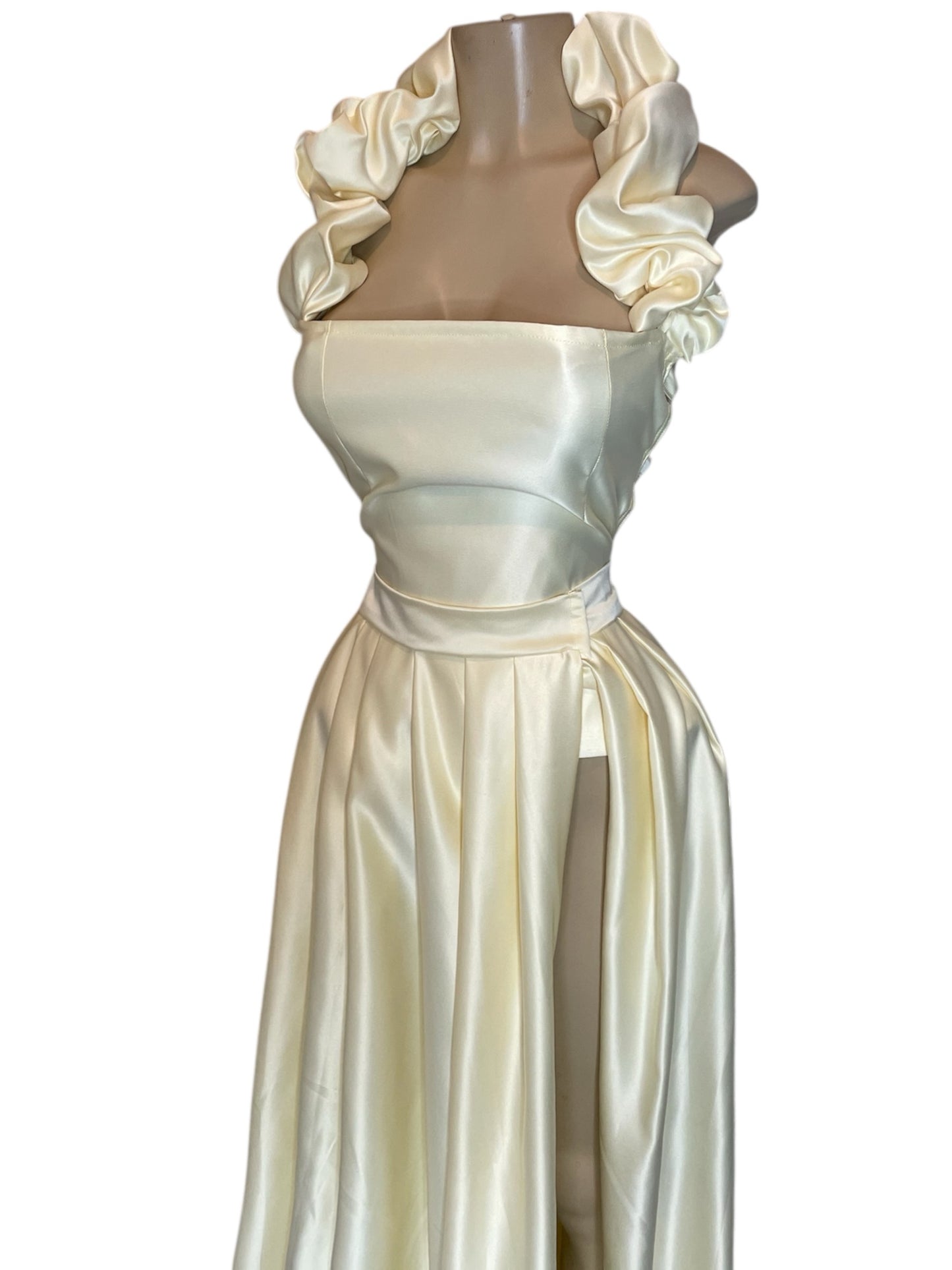 Authority butter yellow elastic ruffle neck top