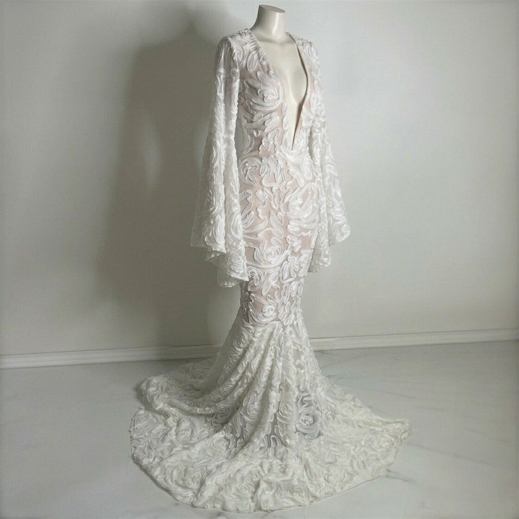 A Timeless Era 3D Rose Bell Sleeves Gown